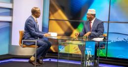 Journalist Joe Ageyo engages lawyer Miguna Miguna in a TV interview.
